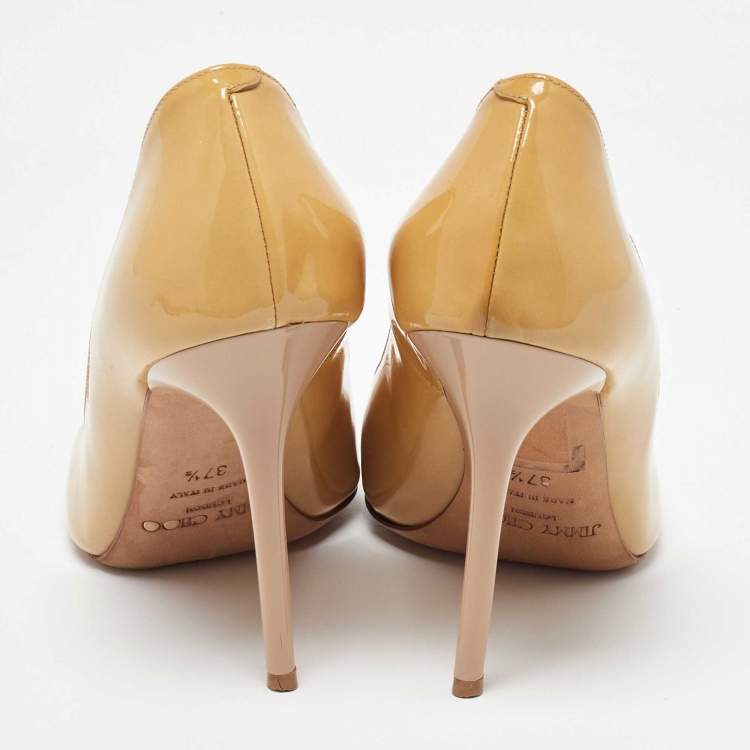 Pre Owned Jimmy Choo Beige Patent Leather Romy Pumps Size 37.5