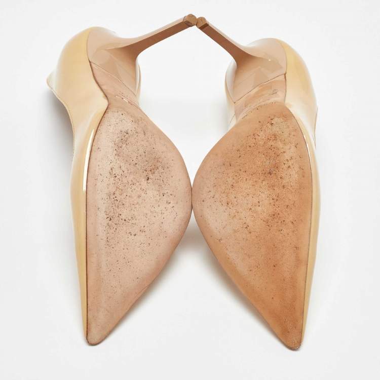 Pre Owned Jimmy Choo Beige Patent Leather Romy Pumps Size 37.5