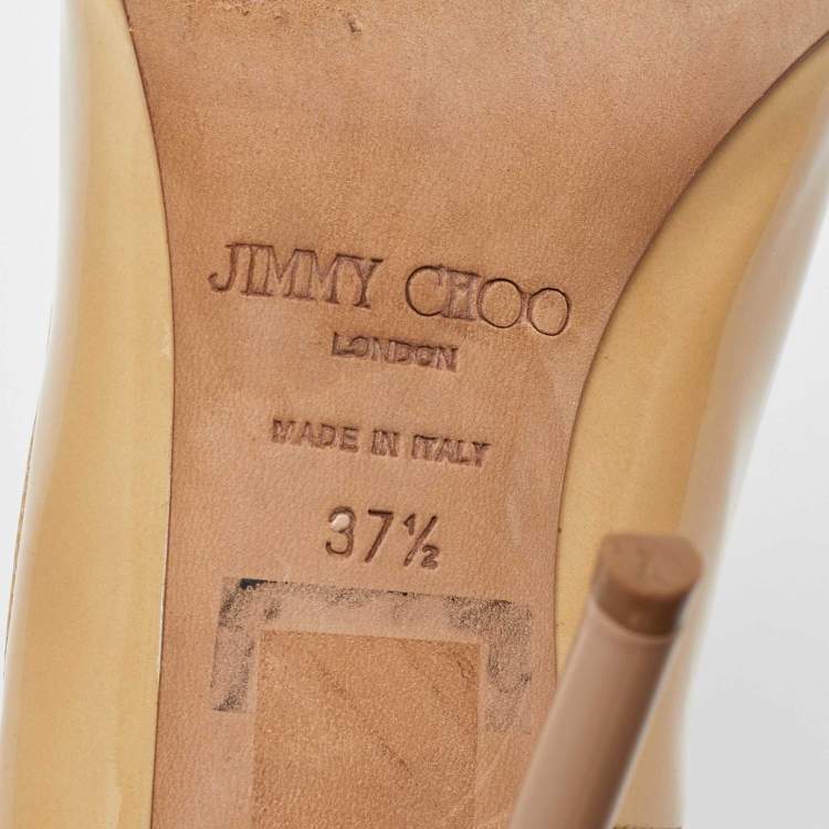 Pre Owned Jimmy Choo Beige Patent Leather Romy Pumps Size 37.5