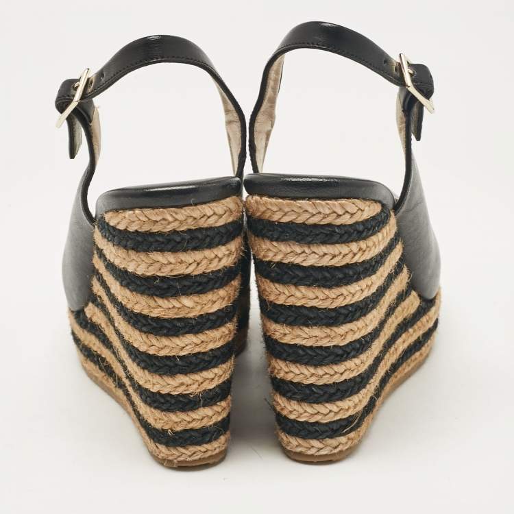 Pre Owned Jimmy Choo Black Leather Wedge Sandals Size 36.5