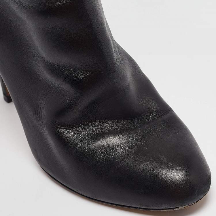 Pre Owned Jimmy Choo Black Leather Over The Knee Boots Size 39