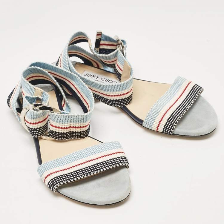 Pre Owned Jimmy Choo Multicolor Canvas Ankle Strap Sandals Size 37