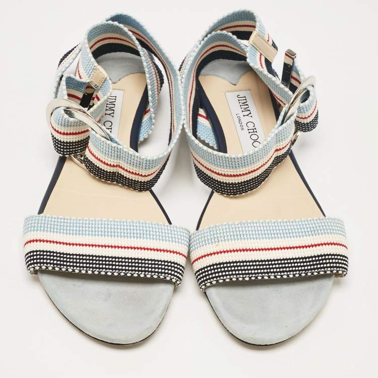Pre Owned Jimmy Choo Multicolor Canvas Ankle Strap Sandals Size 37
