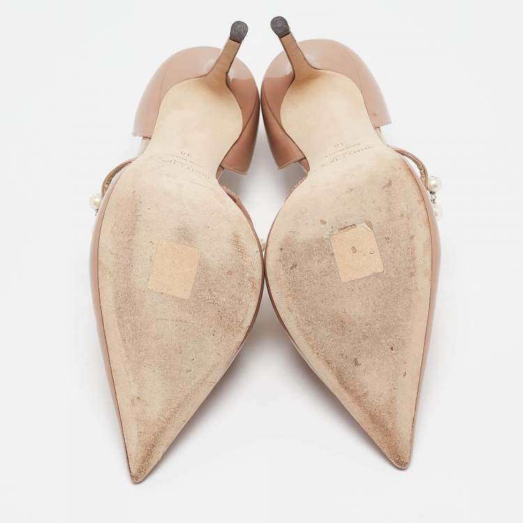Pre Owned Jimmy Choo Beige Patent Leather Aurelie 85 Pumps Size 38