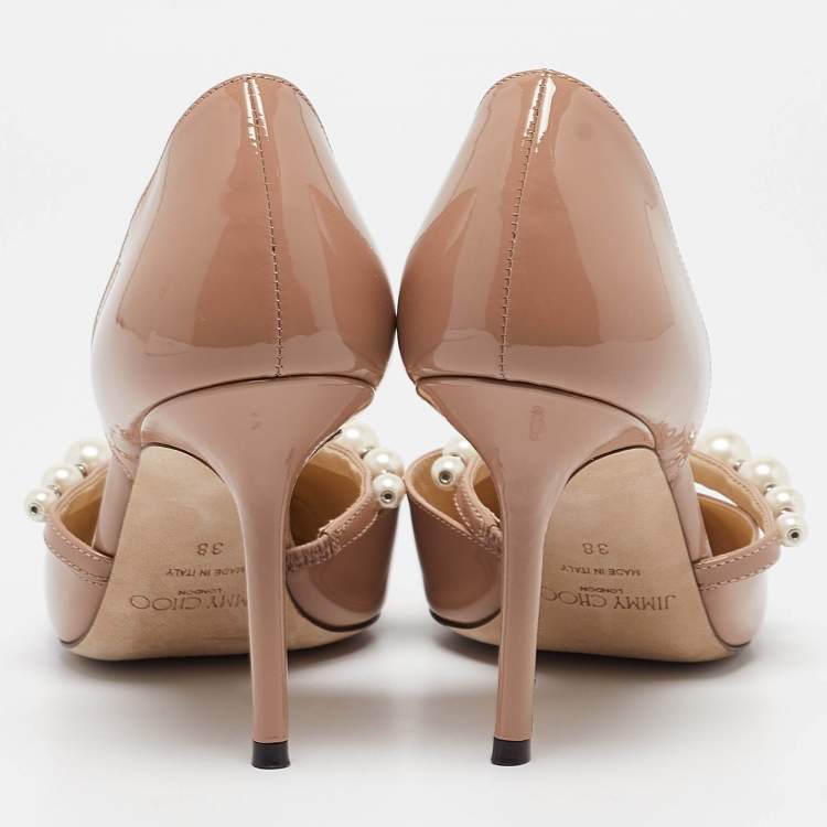 Pre Owned Jimmy Choo Beige Patent Leather Aurelie 85 Pumps Size 38