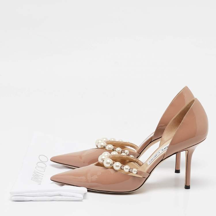 Pre Owned Jimmy Choo Beige Patent Leather Aurelie 85 Pumps Size 38
