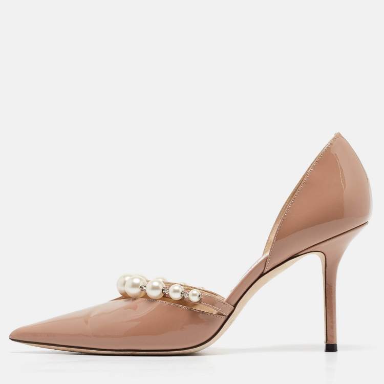 Pre Owned Jimmy Choo Beige Patent Leather Aurelie 85 Pumps Size 38