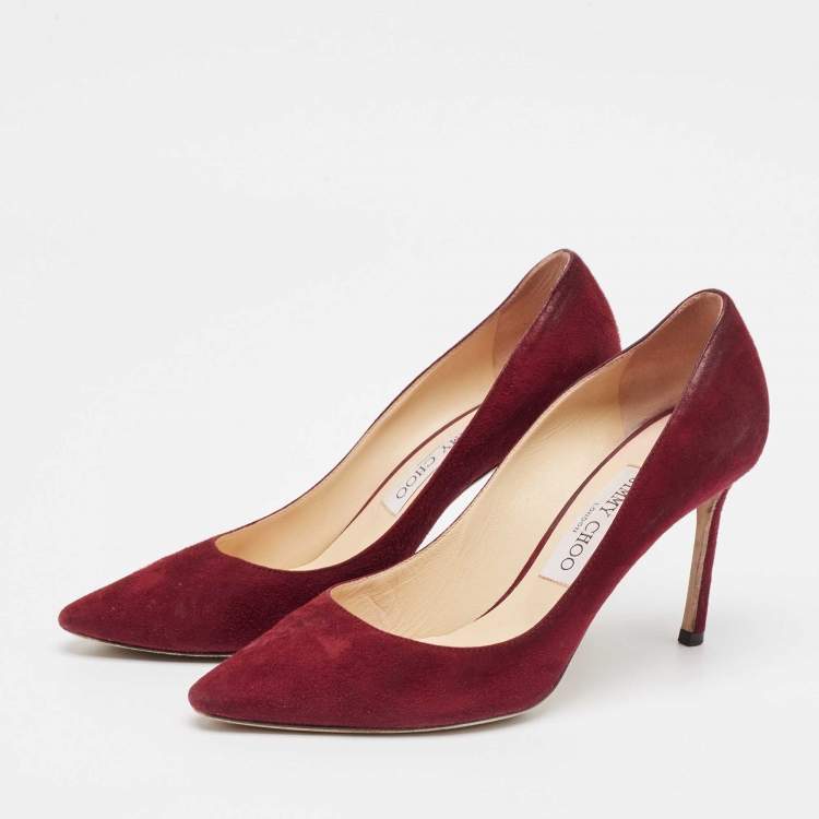 Pre Owned Jimmy Choo Burgundy Suede Romy Pumps Size 38