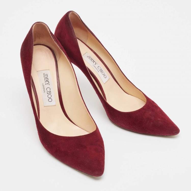 Pre Owned Jimmy Choo Burgundy Suede Romy Pumps Size 38