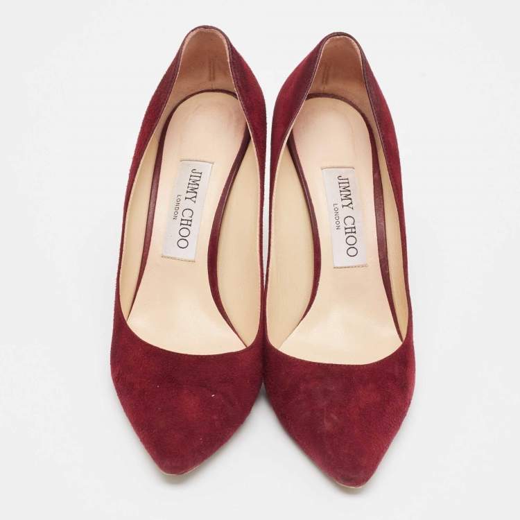 Pre Owned Jimmy Choo Burgundy Suede Romy Pumps Size 38