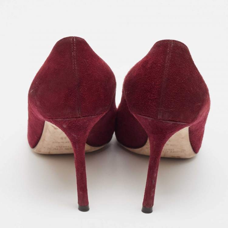 Pre Owned Jimmy Choo Burgundy Suede Romy Pumps Size 38