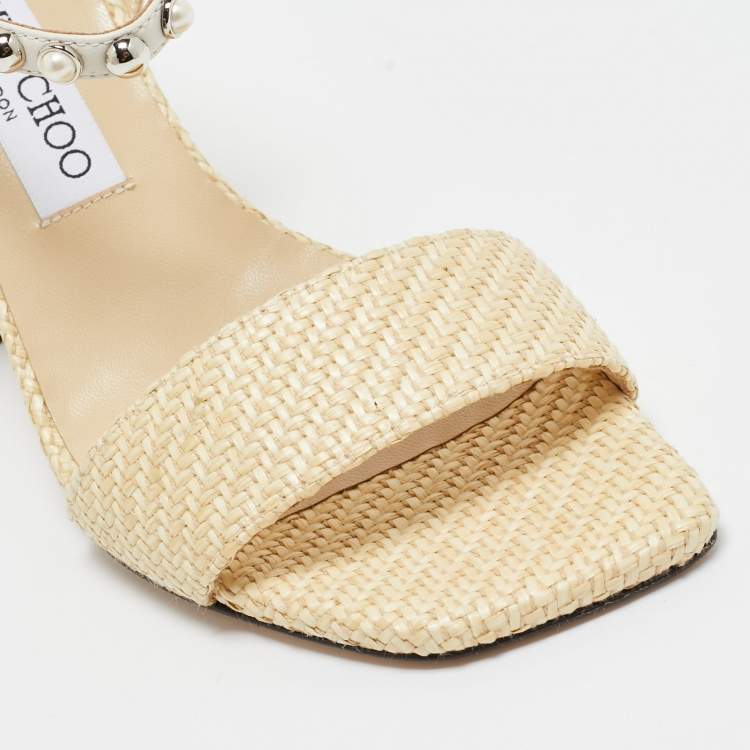 Pre Owned Jimmy Choo Beige/Cream Raffia and Leather Aadra Sandals Size 39