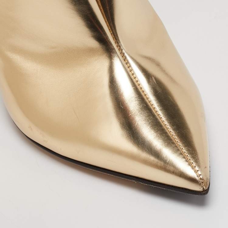 Pre Owned Jimmy Choo Gold Patent Leather Knee Length Boots Size 37.5
