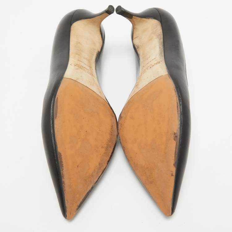 Pre Owned Jimmy Choo Black Leather Ari Pumps Size 38