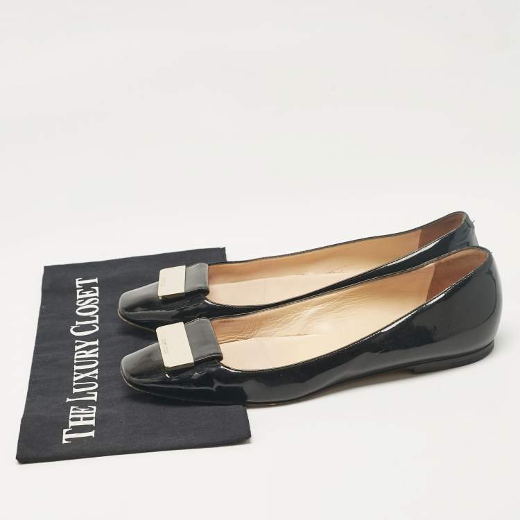 Pre Owned Jimmy Choo Black Patent Leather Ballet Flats Size 40
