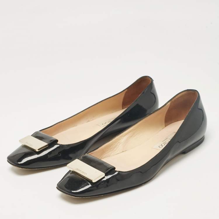 Pre Owned Jimmy Choo Black Patent Leather Ballet Flats Size 40