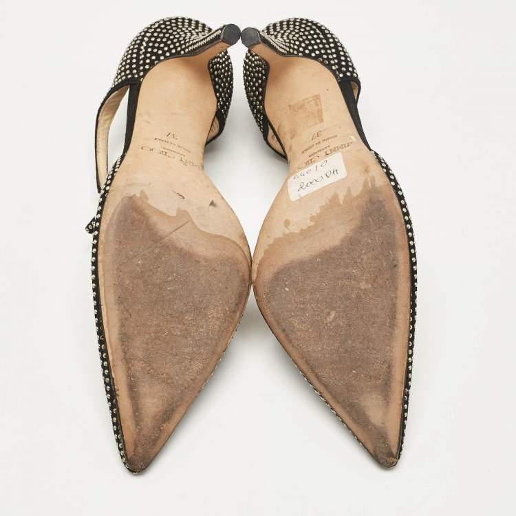 Pre Owned Jimmy Choo Black Studded Suede Talan Bow Pumps Size 37