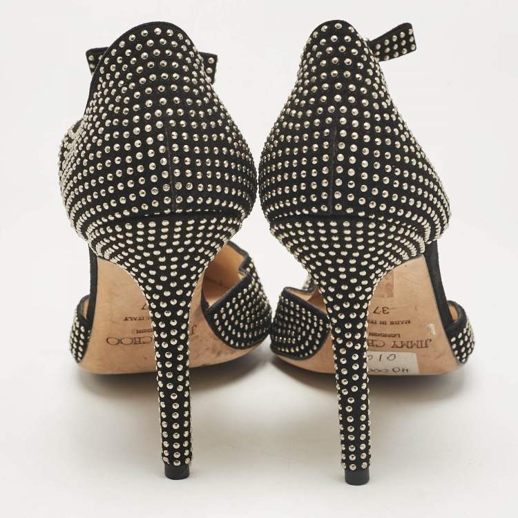 Pre Owned Jimmy Choo Black Studded Suede Talan Bow Pumps Size 37
