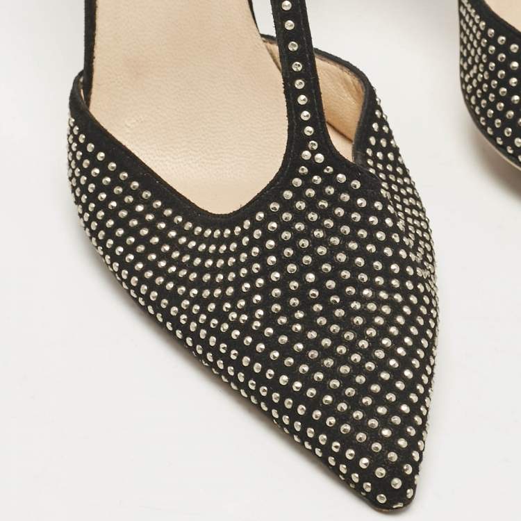 Pre Owned Jimmy Choo Black Studded Suede Talan Bow Pumps Size 37