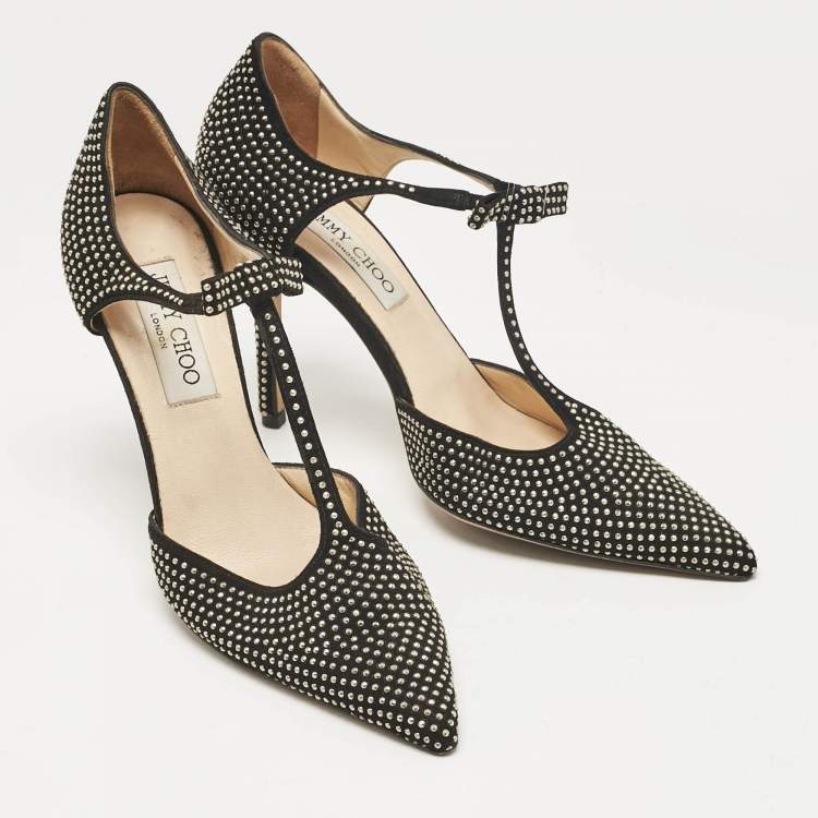 Pre Owned Jimmy Choo Black Studded Suede Talan Bow Pumps Size 37
