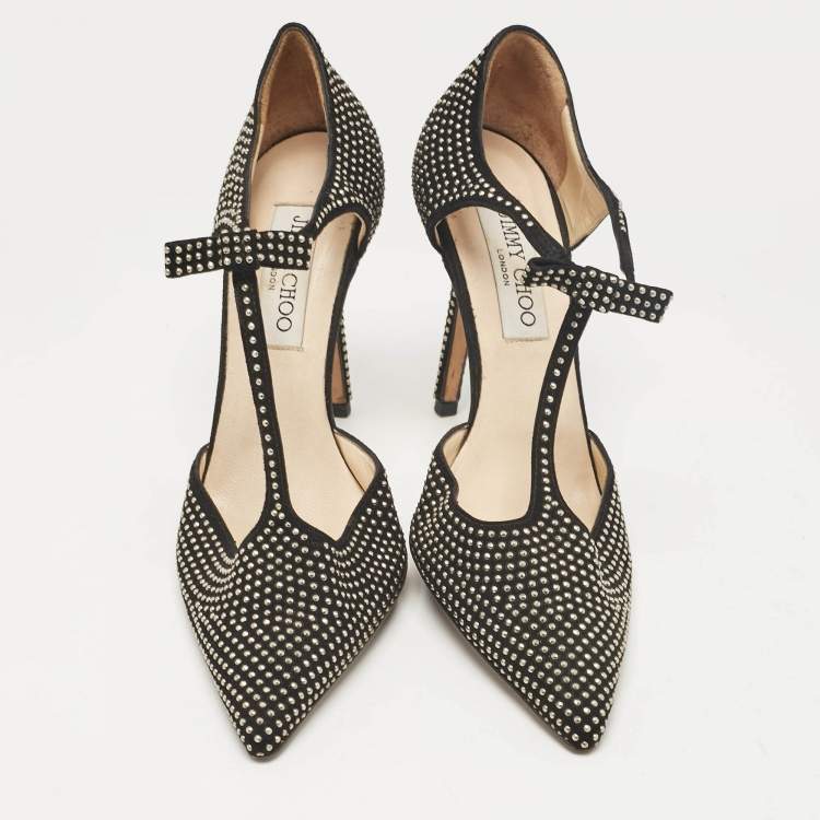 Pre Owned Jimmy Choo Black Studded Suede Talan Bow Pumps Size 37