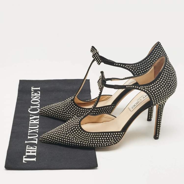 Pre Owned Jimmy Choo Black Studded Suede Talan Bow Pumps Size 37