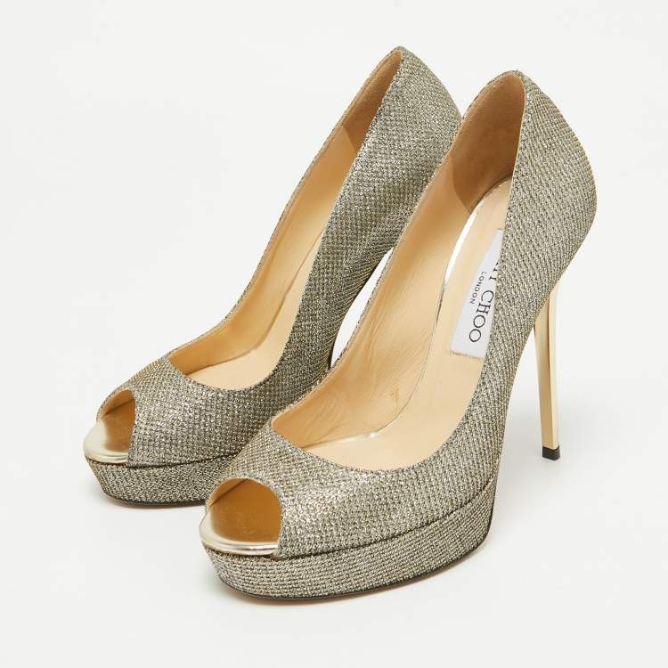 Pre Owned Jimmy Choo Metallic Lurex Fabric Dahlia Pumps Size 36