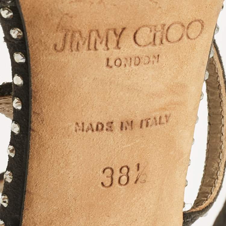 Pre Owned Jimmy Choo Grey Suede Crystal Embellished Strappy Sandals Size 38.5