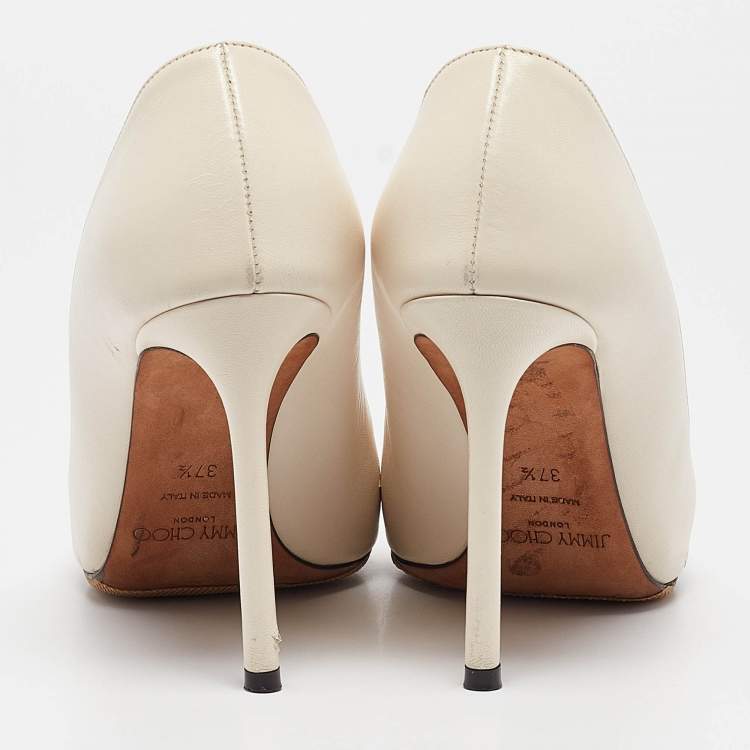 Pre Owned Jimmy Choo Off White Leather Romy Pumps Size 37.5