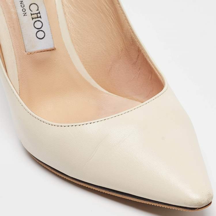 Pre Owned Jimmy Choo Off White Leather Romy Pumps Size 37.5