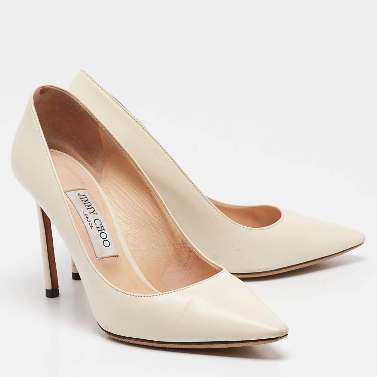 Pre Owned Jimmy Choo Off White Leather Romy Pumps Size 37.5
