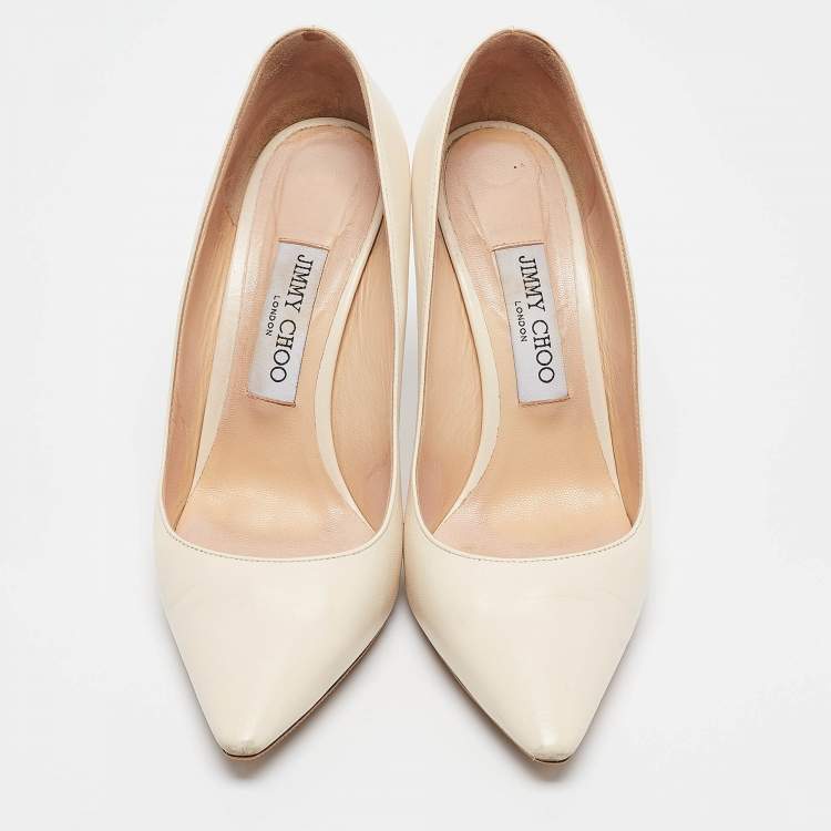 Pre Owned Jimmy Choo Off White Leather Romy Pumps Size 37.5