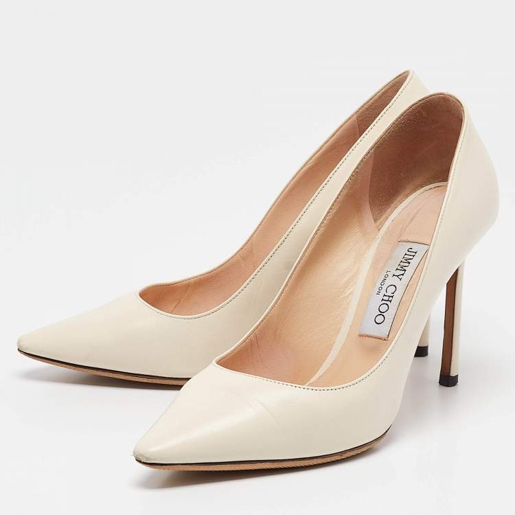 Pre Owned Jimmy Choo Off White Leather Romy Pumps Size 37.5
