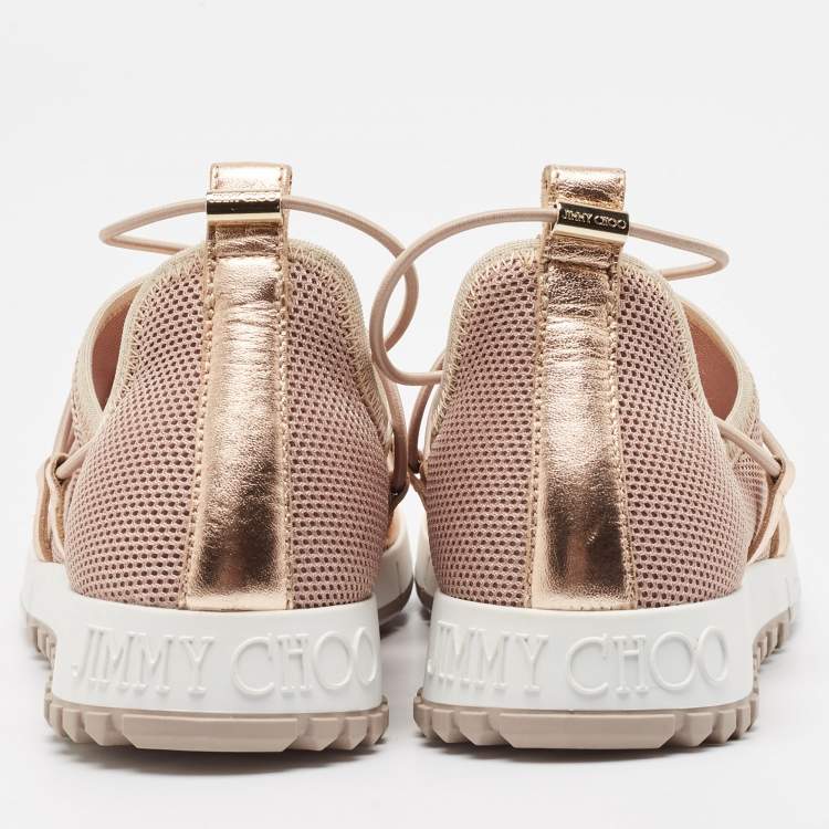 Pre Owned Jimmy Choo Metallic Leather and Mesh Slip On Sneakers Size 36