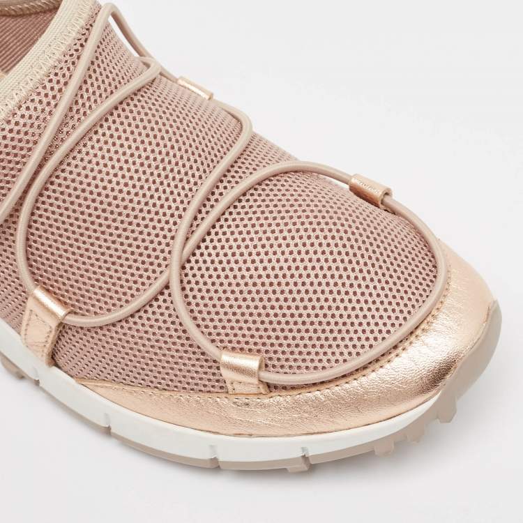 Pre Owned Jimmy Choo Metallic Leather and Mesh Slip On Sneakers Size 36
