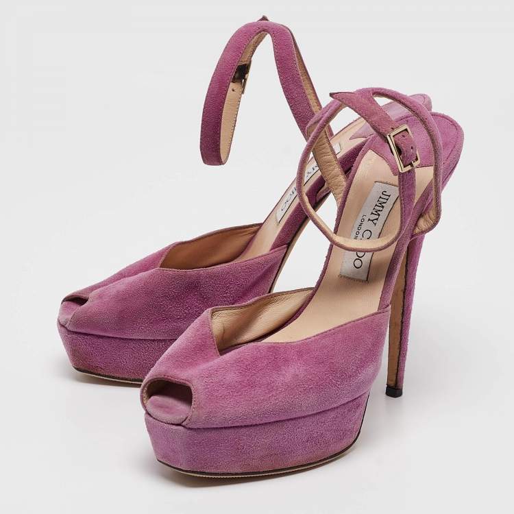 Pre Owned Jimmy Choo Purple Suede Ankle Strap Sandals Size 39.5