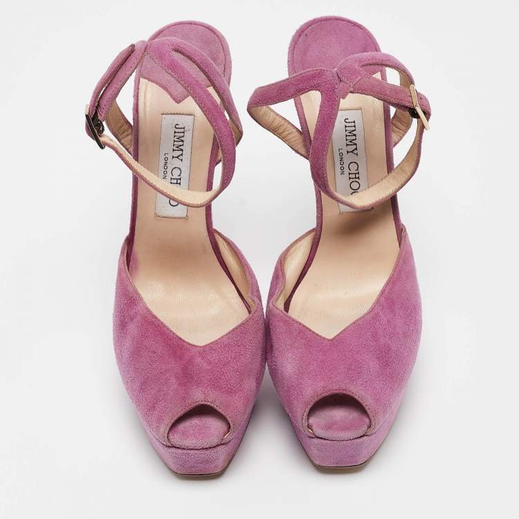 Pre Owned Jimmy Choo Purple Suede Ankle Strap Sandals Size 39.5