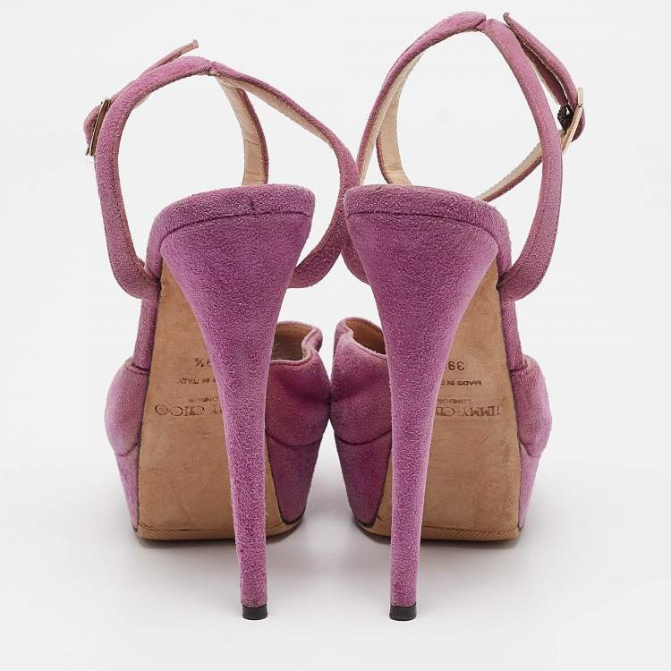 Pre Owned Jimmy Choo Purple Suede Ankle Strap Sandals Size 39.5