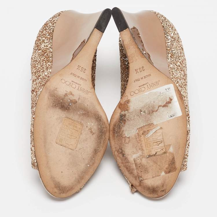 مملوكة مسبقًا Jimmy Choo Gold Glitter Baxen Wedge Pumps Size 35.5