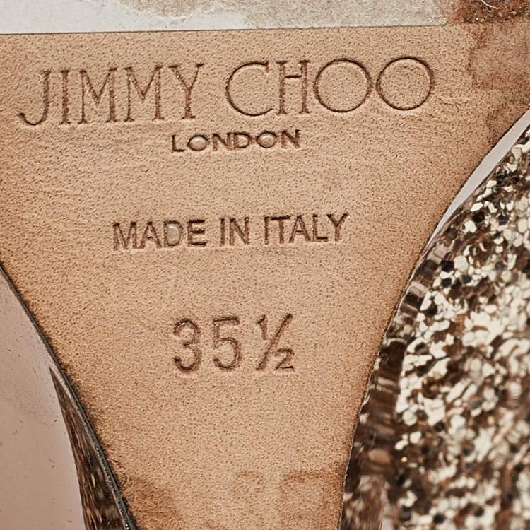 مملوكة مسبقًا Jimmy Choo Gold Glitter Baxen Wedge Pumps Size 35.5