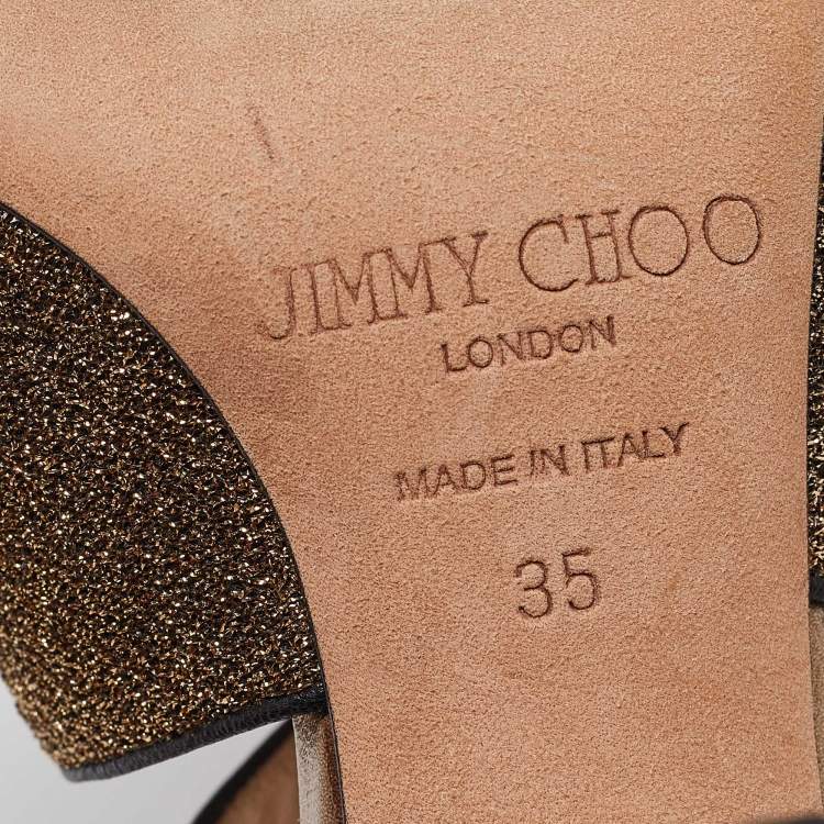 Pre Owned Jimmy Choo Gold Leather and Lurex Fabric Emily Ankle Strap Sandals Size 35