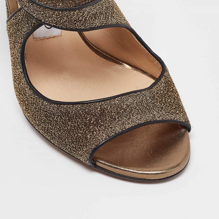 Pre Owned Jimmy Choo Gold Leather and Lurex Fabric Emily Ankle Strap Sandals Size 35