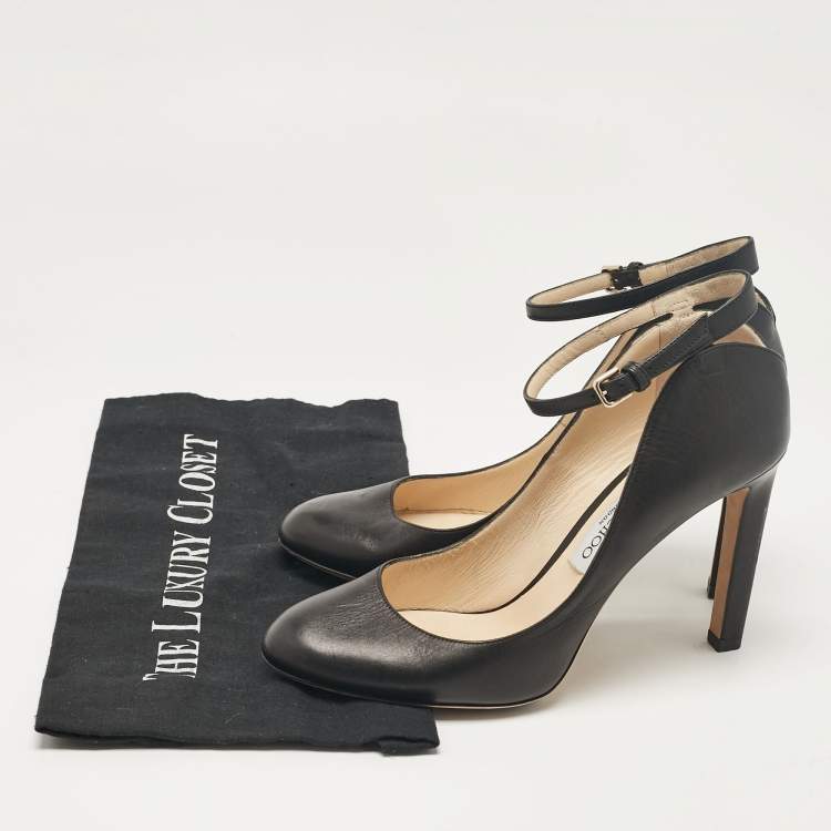 Pre Owned Jimmy Choo Black Leather Helena Pumps Size 38.5
