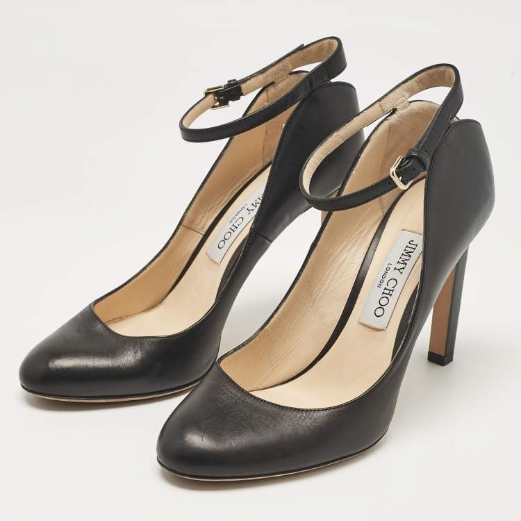Pre Owned Jimmy Choo Black Leather Helena Pumps Size 38.5