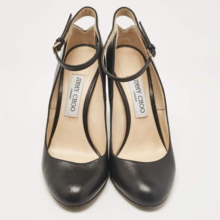 Pre Owned Jimmy Choo Black Leather Helena Pumps Size 38.5