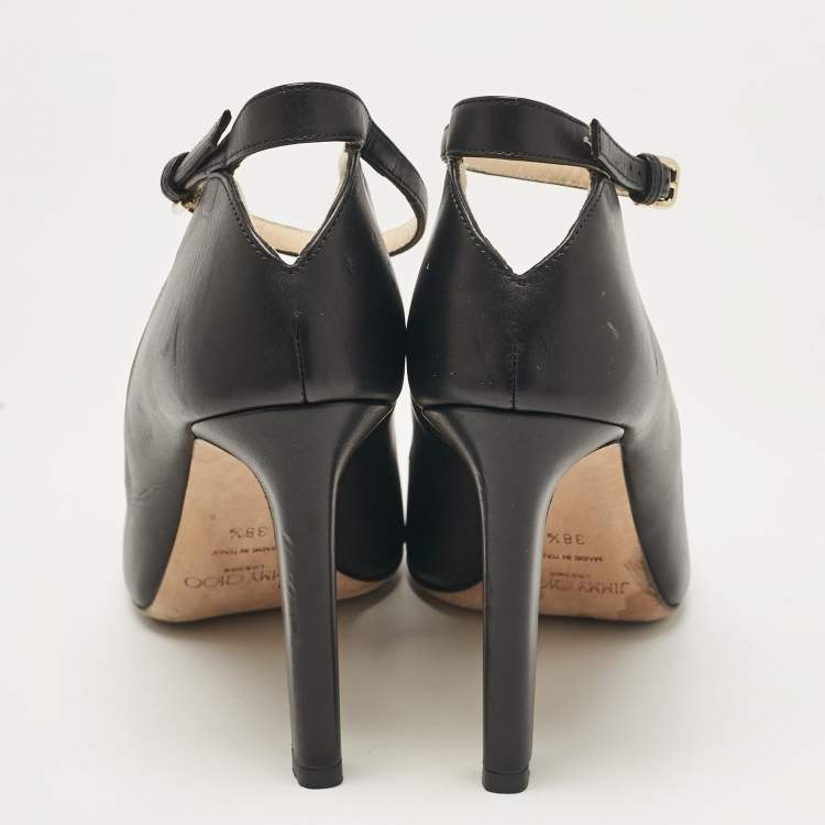 Pre Owned Jimmy Choo Black Leather Helena Pumps Size 38.5