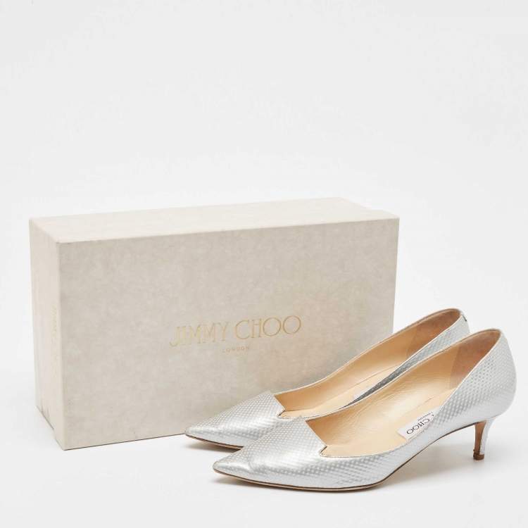 Pre Owned Jimmy Choo Silver Leather Pumps 38
