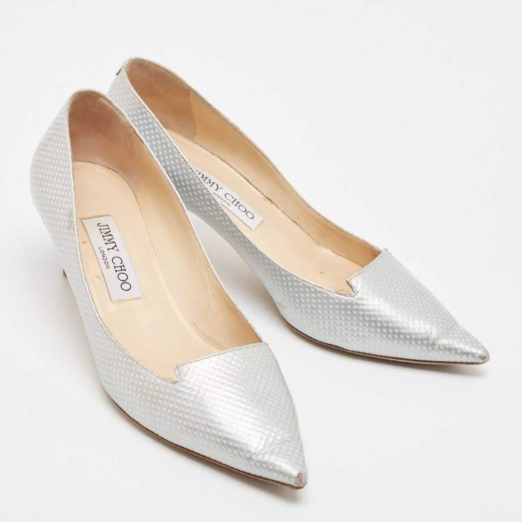 Pre Owned Jimmy Choo Silver Leather Pumps 38