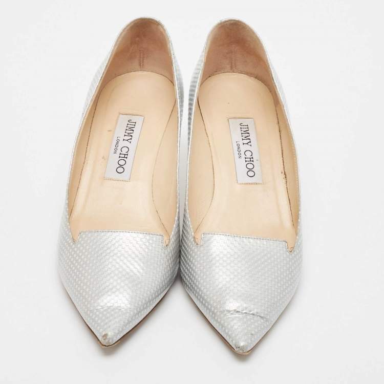 Pre Owned Jimmy Choo Silver Leather Pumps 38