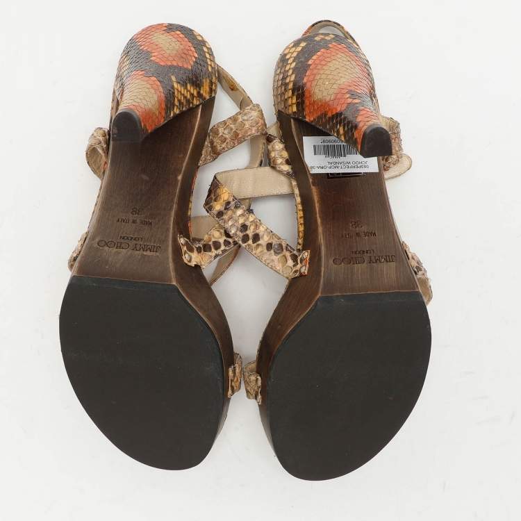 Pre Owned Jimmy Choo Multicolor Python Ankle Strap Sandals Size 38